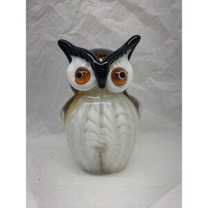VINTAGE MURANO CASED ART GLASS OWL PAPERWEIGHT FIGURINE APPLIED EYES 5.5" BLOWN